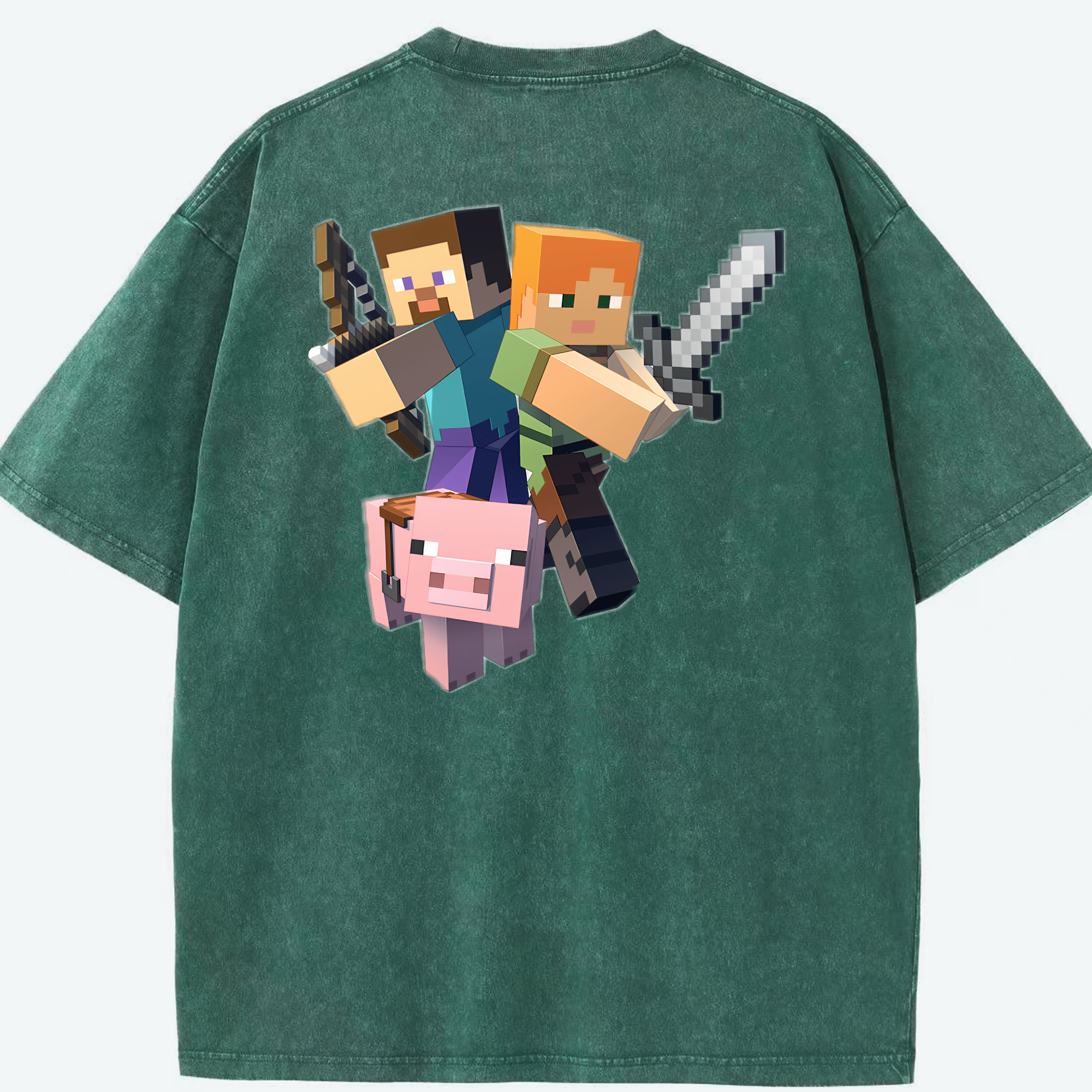（画像用） マインクラフト ブロックの世界 Minecraft MC Block world 綿100% ヴィンテージ風 半袖Tシャツ（背面プリント）